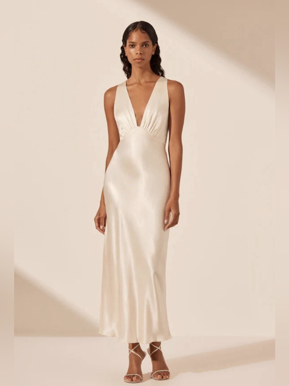Shona Joy NWT La Lune Plunged Cross Back Midi Dress in Cream Sz 4